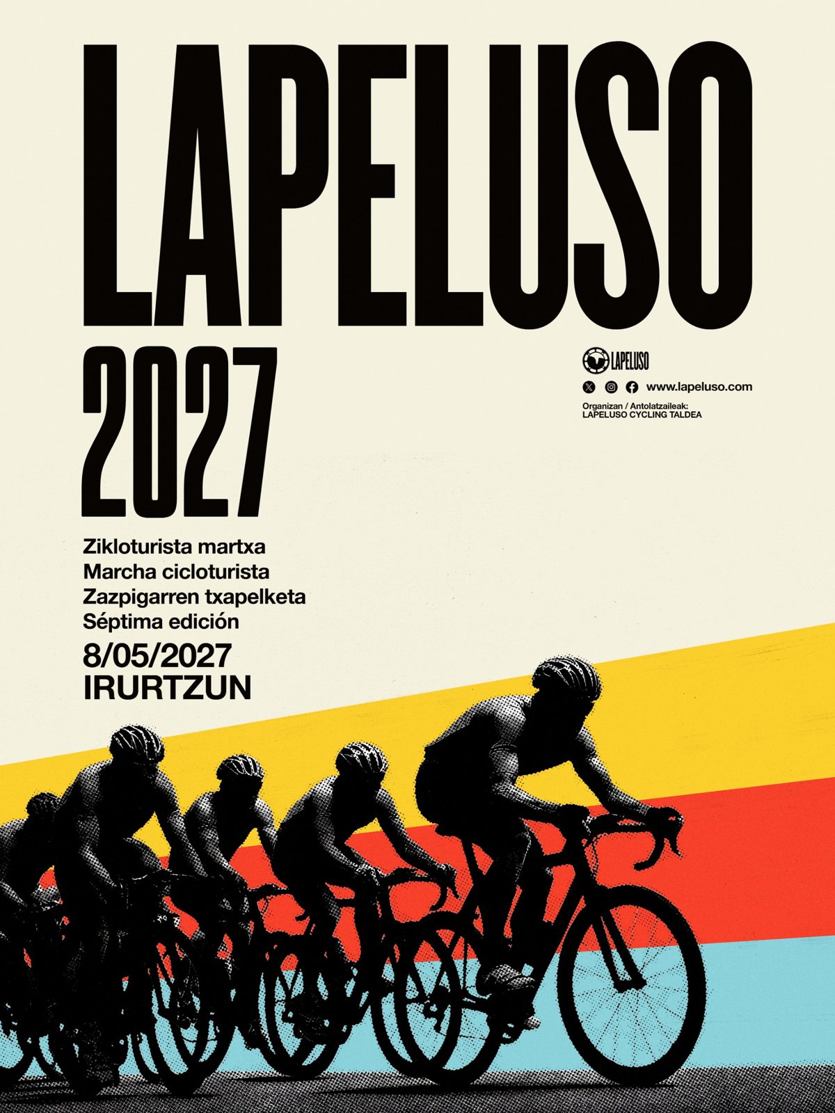 Cartel de LAPELUSO 2027: marcha cicloturista, séptima edición, 8 de mayo de 2027 en Irurtzun